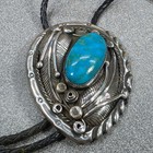 Jf Lb Sterling Silver Turquoise Bolo Tie Mens Excellent Navajo Feather