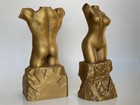 Male   Female Torso Sculpture Set Antique Bronze Figurative Art Pair