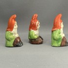 Set Of 3  1950s Japan Ceramic Christmas Green Red Hat Pixie Elf Figurines Gnome