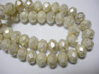 25 Beads  8x6mm Antique White With Silver Wash Czech Firepolished Rondelle Beads
