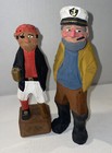 Vintage Wood Hand Carved Folk Art Sea Captain And Peg Leg Pirate Figures Boats