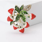 Sparkly Rhinestone Red Strawberry Brooch Bouquet Flower Gold Pin Spring Jewelry