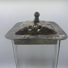 Antique Silverplate Apothecary Jar 12    Art Nouveau Pierced Lid Glass Canister