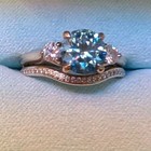 Alchemy 14k White Gold Lab Fancy Blue Round 3-stone Ring 1 76ctw Igi 6 75