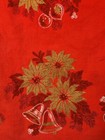 Vintage Red Christmas Linen  Tea Towel Gold Poinsettia Bells Bauble Candle 26x15