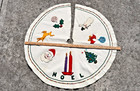 Vtg 1950s Felt   Sequin Handmade Christmas Tree Skirt Santa Candles Angel Mcm