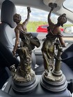 Large Pair French Antique Bronzed Spelter Statues  industrie   Commerce  Ch Levy