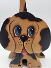 Vintage Folk Art Puppy Dog Door Stop Doorstop Wooden Hand Painted Brown Black 