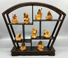 Set Of Nine Different Miniature Chinese Carved Boxwood Figurines Figures