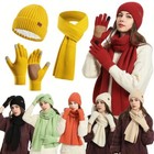 3pcs set Winter Beanie Scarf Gloves Set Knitted Warm Cap Friction Palm Gloves