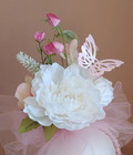Handmade Tulle Fascinator Headpiece Hat Pink White Kentucky Derby Teas Wedding