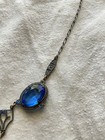 Vintage Stunning  Art Deco Czech Blue  Open Back Glass   Necklace