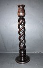 Vintage Barley Twist Dark Wood Candlestick Holder  10 1 4  T