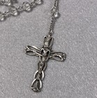 Vtg Rosary Sterling Silver Crucifix Clear Crystal Beads Italy 28  With 6  Drop