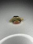 Vintage Brass Statement Shield Ring Large Oval Carnelian Agate Asian Carved Ring