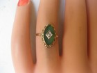 Vintage 10k Yellow Gold Ring green Agate   Diamond