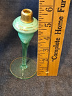 Vintage Mint Green Perfume Bottle Base Art Glass W Gold Painted Rim Deco Cap