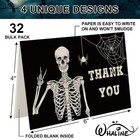 32 Pack Halloween Thank You Cards Black Smiling Skeleton Greeting Cards Blank No