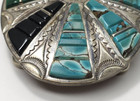Danny Clark Sterling Silver Belt Buckle Navajo Multi Gemstone Starburst Sunset