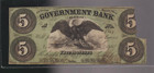 1862  5 Government Bank Obsolete Note Washington Dc Eagle Currency D c  Bill