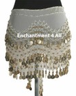 New Handmade Exotic Belly Dance Hip Scarf Wrap W Golden Beads   Coins  White