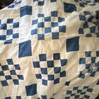 Antique Blue White Nine Patch Quilt Top 84x84hand Pieced Cutter