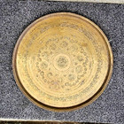 Vintage 24    Middle Eastern Hand Tooled Brass Tray Islamic Calligraphic Decor