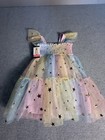 Nwt Zunie Pastel Star Tulle Dress - Pink Blue Yellow Size 3t