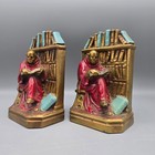 Pair Of Vintage Bronze Armor Bookends With Monk   Library