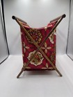 Folding Wooden Sewing Basket Craft Caddy Floral Fabric Mid Century Red Vintage