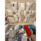 Vintage Sewing Basket Kit Wicker Box W Supplies Needles Thread Buttons Crochet
