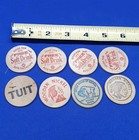 Lot Of 8 Vintage Wooden Nickel 76 Auto Truck Stop Tuit Ayr Way Strombergs Museum