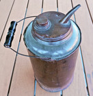 Antique Dandy 12  Blue Blown Glass Kerosenejug Bottle Wooden Handle Lidded Tin