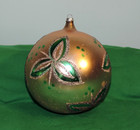 Vtg Jumbo Gold Mica Leaf Design Christmas Ball Ornament 5  West Germany