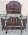 2 Avail Antique Old Victorian Solid Wooden Twin Curved Bed Frame Head Board Set
