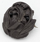 Antique Mourning Brooch Carved Lily Of The Valley Gutta Percha Jet Vulcanite Pin