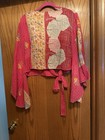 Karma Nepal Kantha Bae Style Women   s One Size Multicolor V-neck Tie Front Blouse