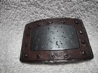 Dark Art Deco Look Leather Edge Rectangle Belt Buckle Great Vintage Shape