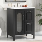 24  Bathroom Vanity With Sink  Two Drawers  Door  Black