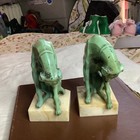  rare  Vtg Italian Greyhound Bookends 60 s  Marble And Metal- 8   x5    Estate Find