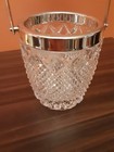 Vintage  Mcm mini Cut Glass Ice Bucket With Silver Rim And Handle