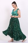 Women s 25 Yard 4 Tier Cotton Jaipur Gypsy Skirt Belly Dance Polka Dot Green
