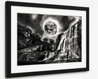 Moonshine Original Drawing Waterfall Moon Graphite Art Signed Coa 9x12