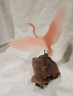 John Perry Pink Flamingo Figurine On Burl Wood
