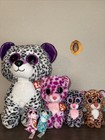 Set Of 6 Leopard Beanie Boos- 1 Large  1 Medium  2 Small  And 2 Key Chains