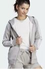 Adidas Women   s Essentials 3-stripes Full-zip Fleece Grey white Hoodie Small Size