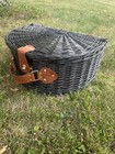 Large 4 Person Wicker Rattan Woven Picnic Basket Leopard Print Fabric Lined