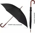 Classic Umbrella Automatic Open Wooden Stick Windproof Folding Rain Black Strong
