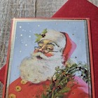 Christmas Greeting Card 5x7 Old World Santa Snow Glitter Red Berries Hallmark