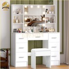 Vanity Desk Set W  Led Lights Mirror Makeup Dressing Table And Stool 10 Shelves